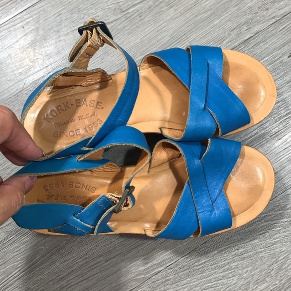 Kork-Ease Turquoise Blue Leather Crossover Slingback Cork Wedge Sandals size 6 - Picture 3 of 12
